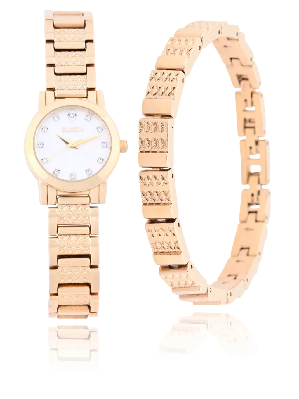 Elgin Adult Female Watch and Bracelet Sizeet in Gold with Czech Sizetones and MOP Dial (EG180011SizeT)