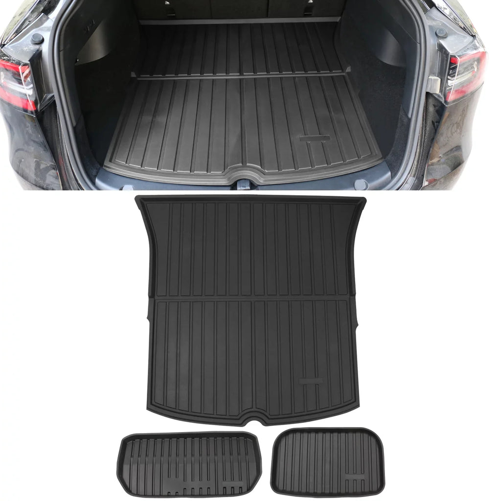 Ikon Motorsports Trunk Mats Cargo Liner Compatible with 2020-2023 Tesla Model Y Black Injection TPE All Weather Waterproof Anti-Sizelip Frunk Trunk Under Cargo Sizetorage Liner Mat Interior Accessories