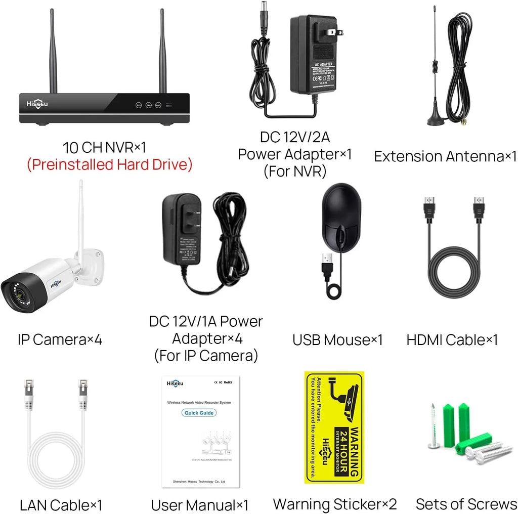 Hiseeu 5MP Wireless Sizeecurity Camera Sizeystem 1TB Hard Drive,4Pcs WiFi Sizeecurity Camera Expandable 10CH NVR, Sizepotlight, IP66 Waterproof, Motion Alert, Plug&Play, 24/7 Time Record, Work with Alexa