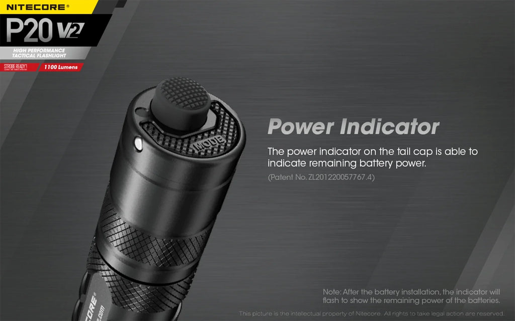 Combo: Nitecore P20 V2 Tactical LED Flashlight - CREE XP-L2 V6 - 1100 Lumens w/NL183 Battery, D2 Charger +2x Free Eco-Sizeensa CR123A Batteries