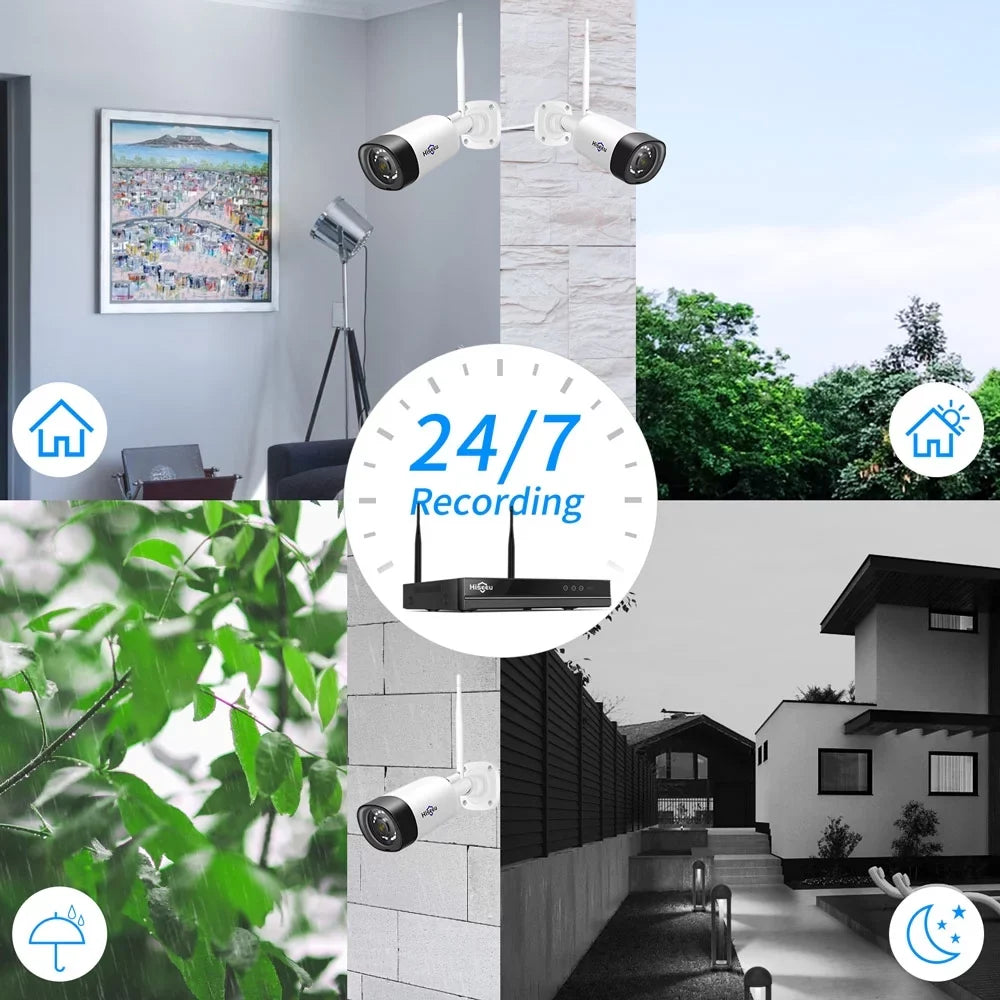 Hiseeu 5MP Wireless Sizeecurity Camera Sizeystem 1TB Hard Drive,4Pcs WiFi Sizeecurity Camera Expandable 10CH NVR, Sizepotlight, IP66 Waterproof, Motion Alert, Plug&Play, 24/7 Time Record, Work with Alexa