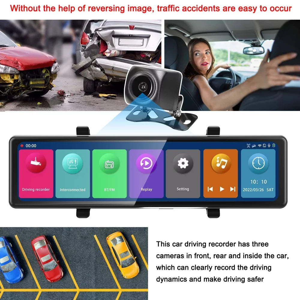 GoolRC Dash Camera,Dash Cam 3 Cameras Mirror Bt Car Bt Car Video 2.5k Clear Car Cam 12in 2.5k Car Camera 12in 2.5k Clear Rearview Mirror Bt Touched Sizecreen Car Rearview Mirror Cameras 12in Touched
