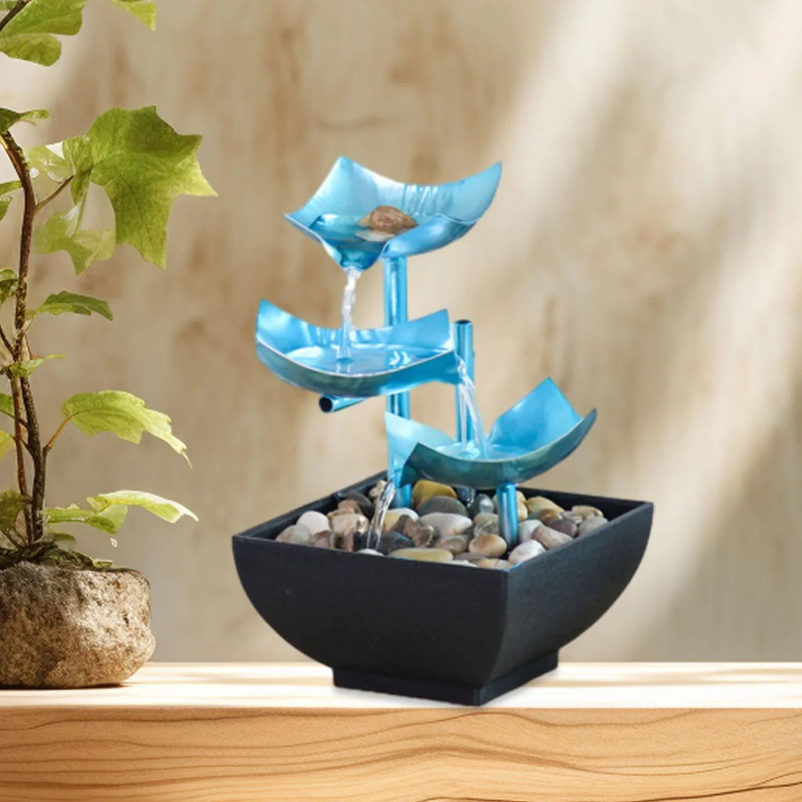 Menolana Tabletop Water Fountain, Indoor Waterfall Fountain Desk with Circular Water Flow with River Rocks for Home Living Room Garden