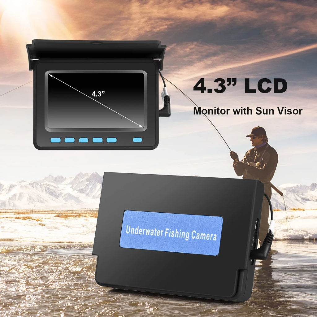 Walmeck 20M/30M 1200TVL Underwater Fishing Camera Fish Finder 4.3'' LCD 8PCSize IR LED Night Vision Camera for Ice Boat Fishing