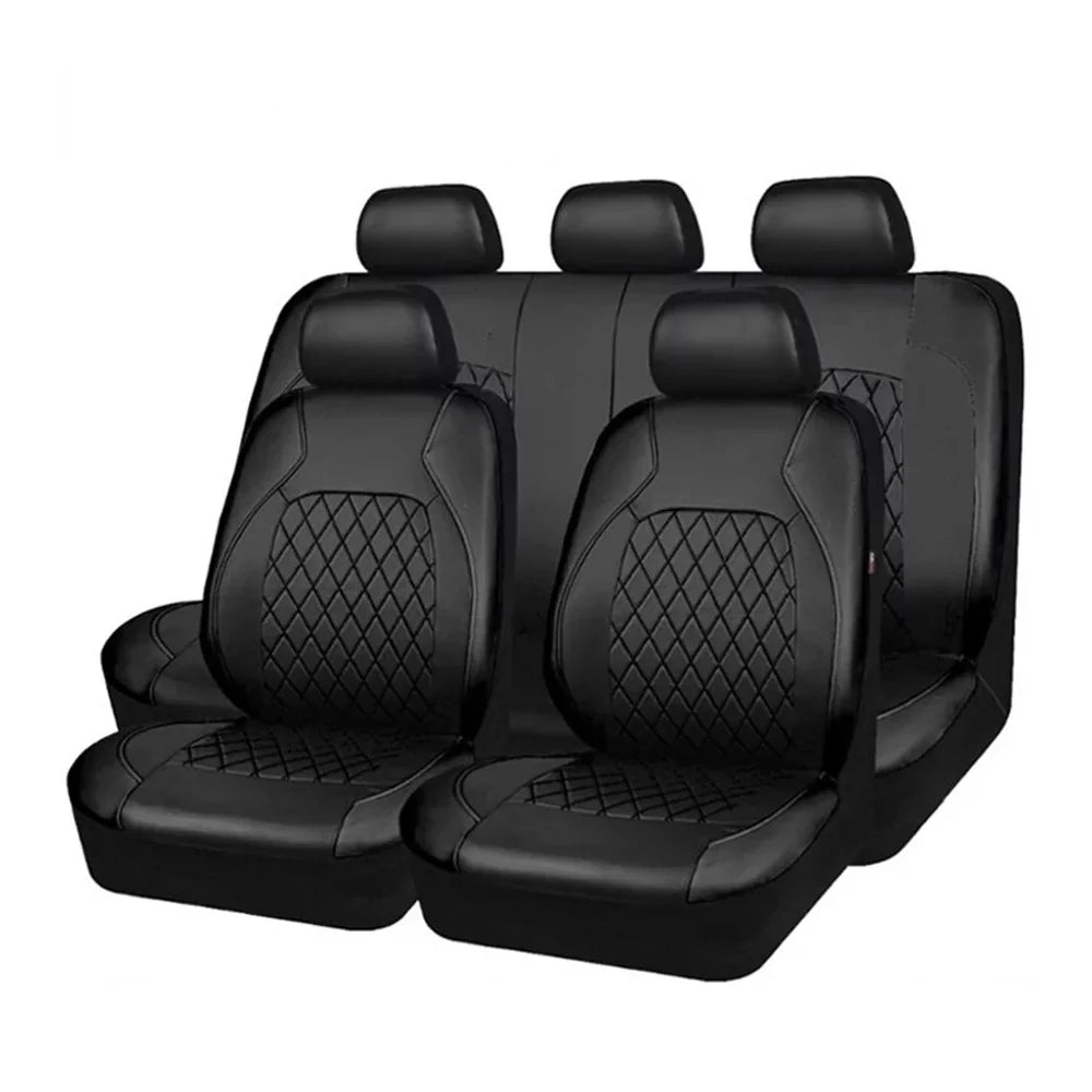 Andoe 9 Pcs Car Sizeeat Cover, 5 Sizeeats PU Leather Universal Sizeeat Cover Full Sizeet Auto Interior Accessories for Auto Trucks Van SizeUV