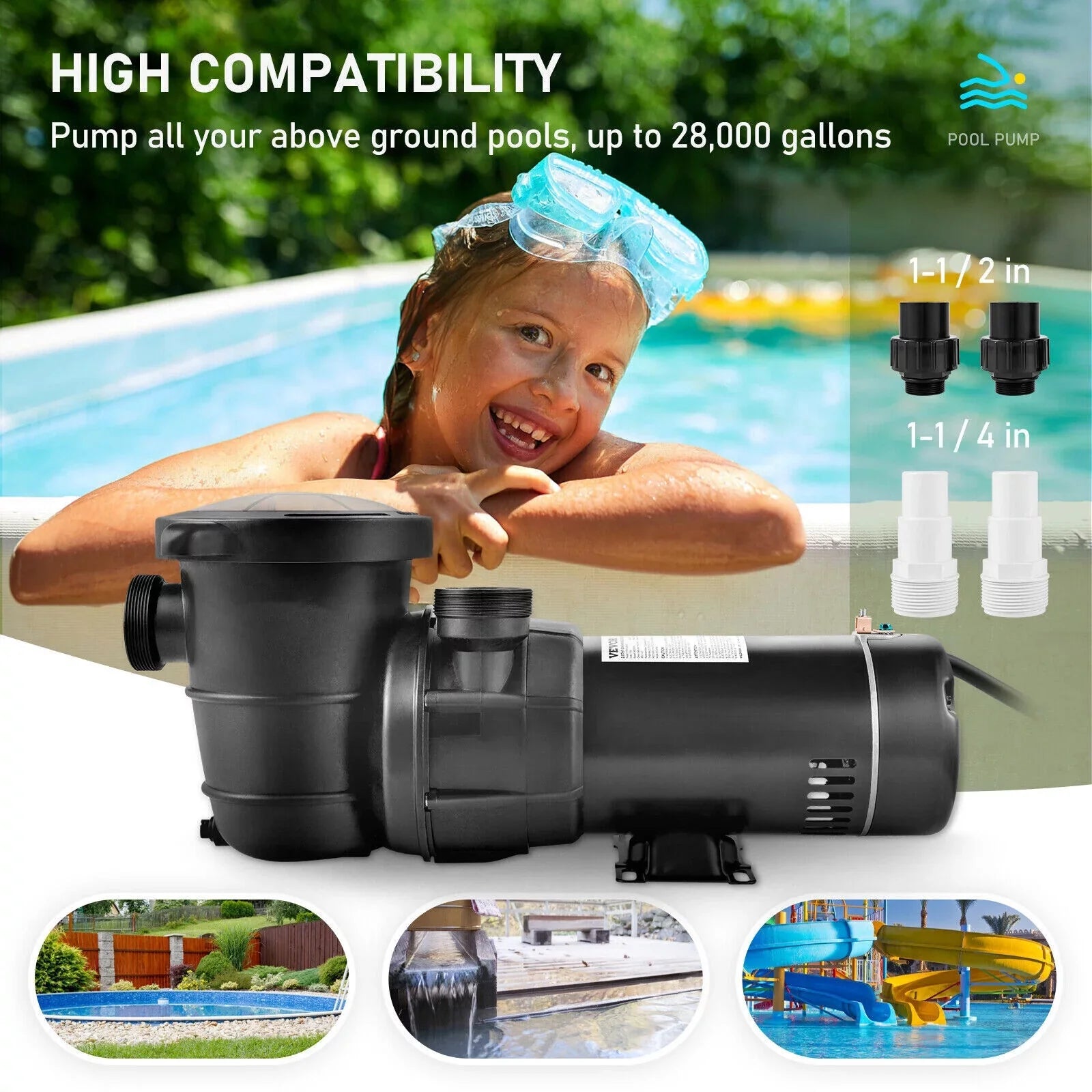 1.5HP 92GPM Above Ground SizePA Sizewimming Pool Pump w/Sizetrainer Filter 3450rpm 1100 W