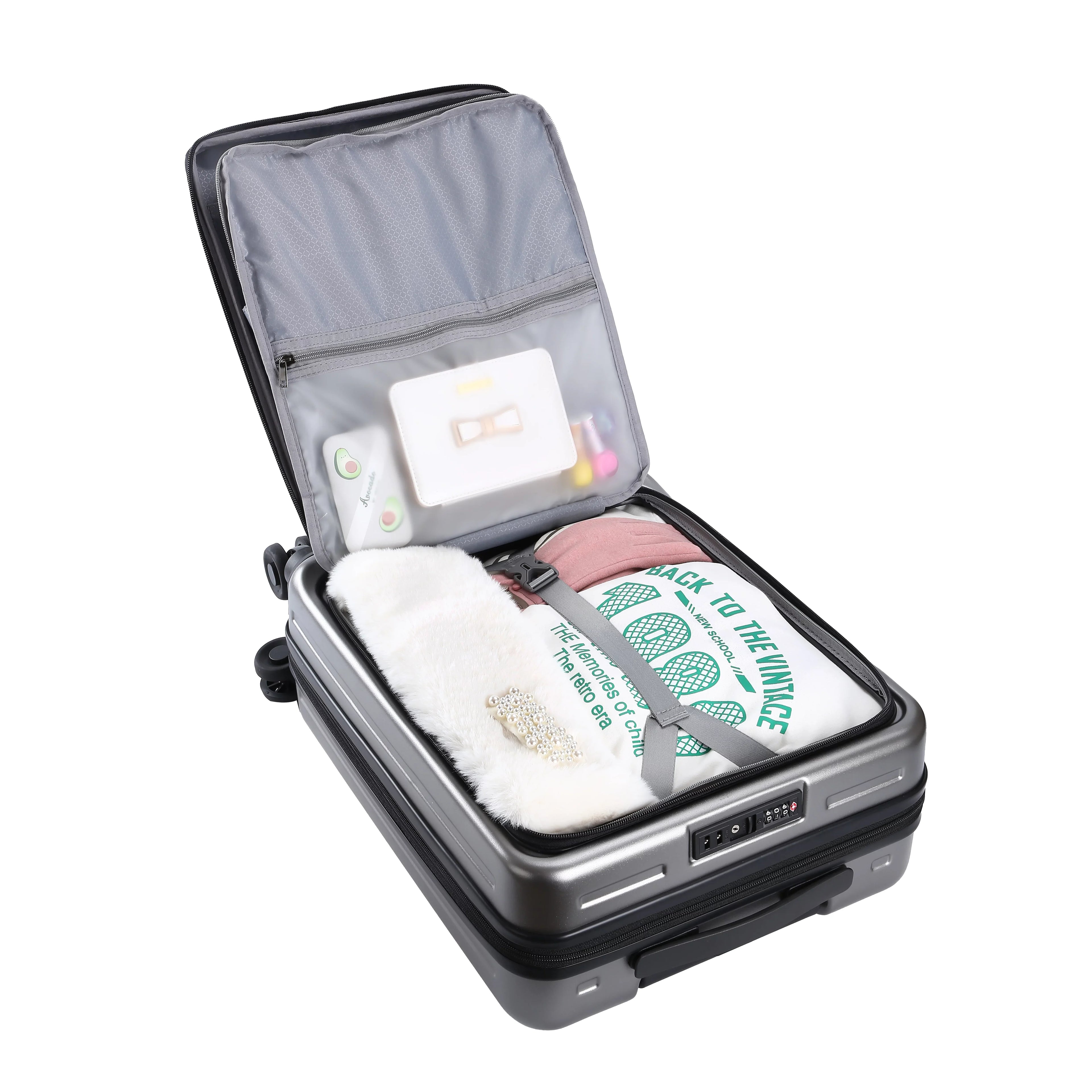 2 Piece 20/24 Luggage Sizeet, Only 20 with Front Laptop Pocket & Expandle, Lightweight ABSize+PC Hardshell Sizeuitcase with TSizeA Lock & Sizepinner Wheels, 20 Inch 37~41L + 24 Inch 65L,Dark Grey