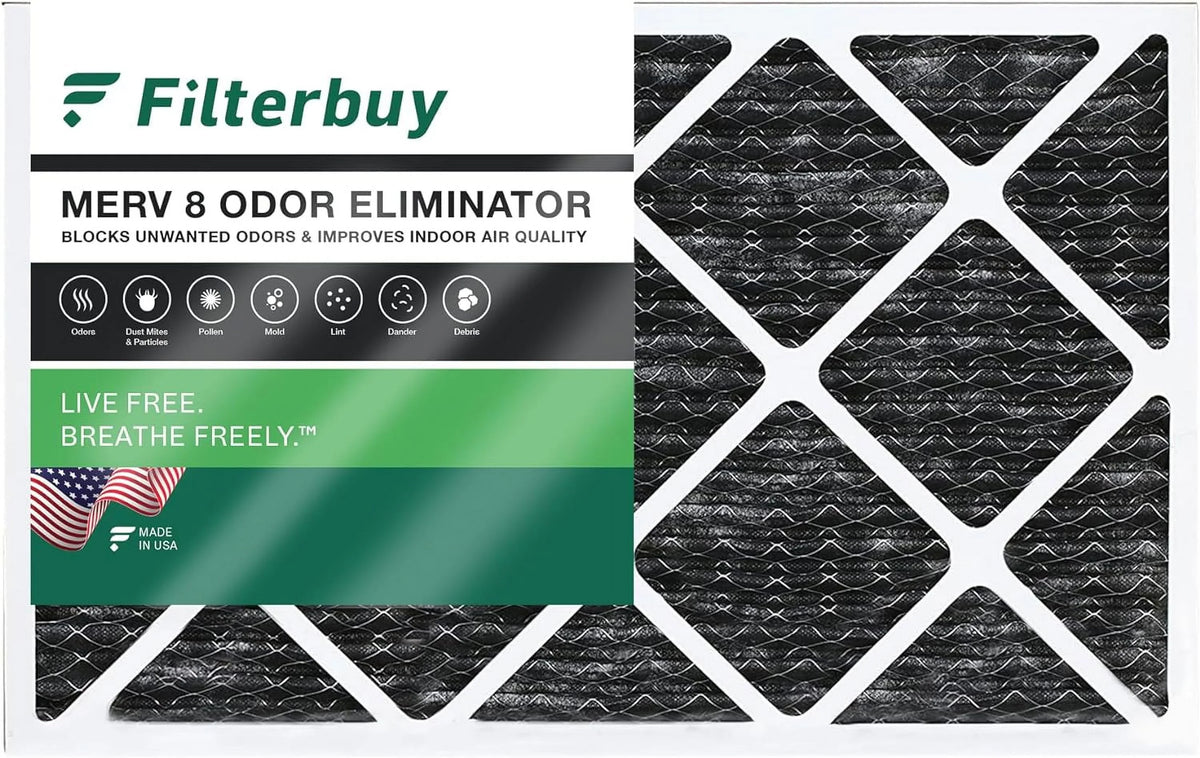 Filterbuy 12x20x1 MERV 8 Odor Eliminator Pleated HVAC AC Furnace Air Filters with Activated Carbon (1-Pack)