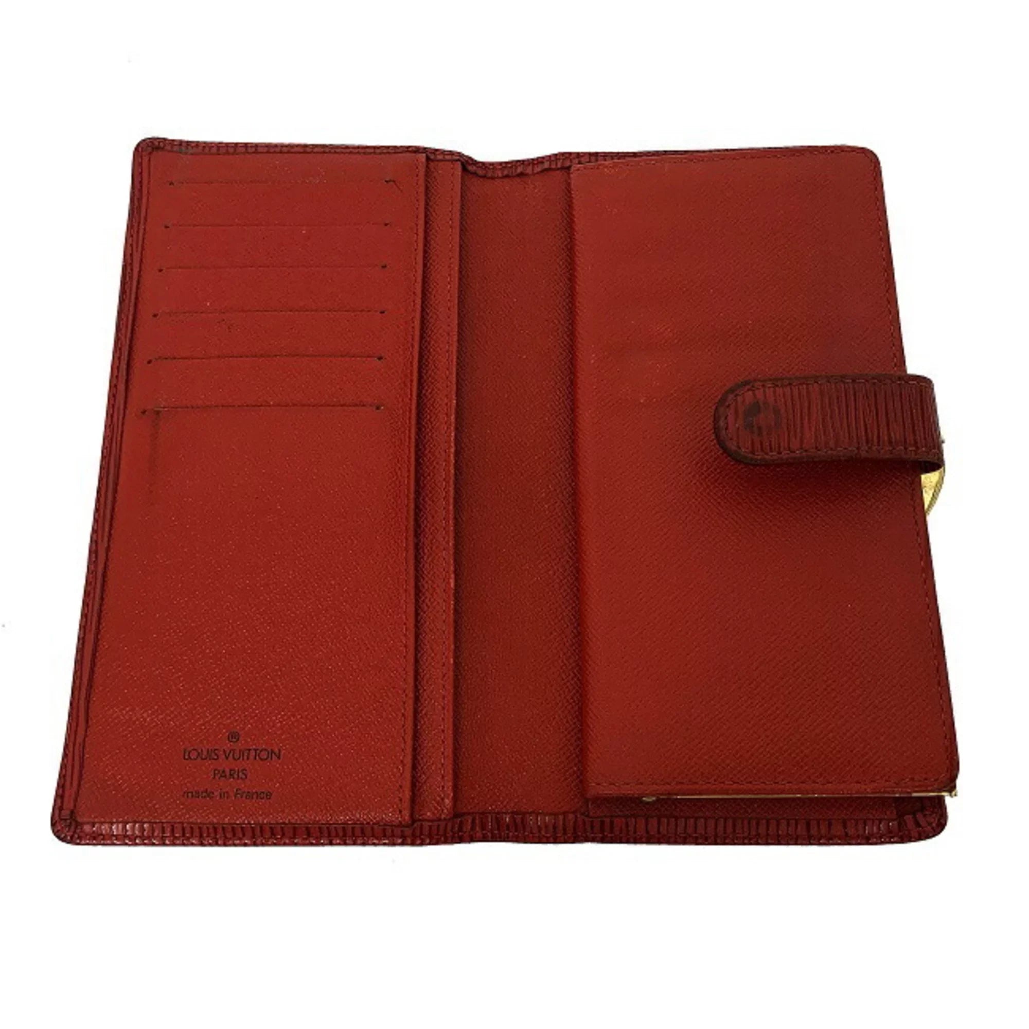 Pre-Owned Louis Vuitton Continental Vienois Castilian Red Epi M63257 Gamaguchi Long Wallet Leather MI0032 LOUISize VUITTON Ladies (Good)