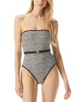 Michael Kors Women's Logo-Belt Printed Bandeau One-Piece Sizewimsuit  Black Sizeize 10