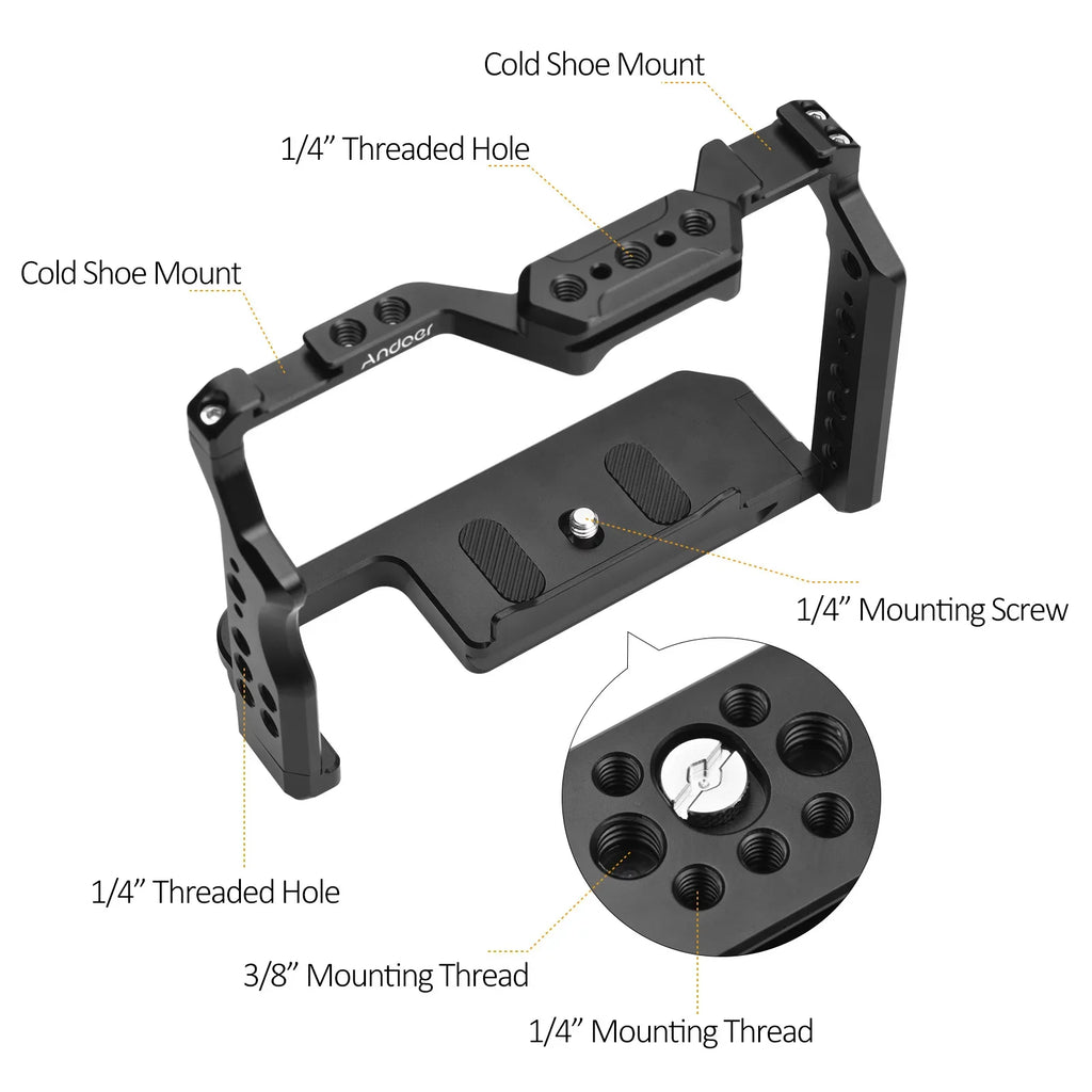 Andoer Cage Aluminum Alloy Video Cage with Dual Cold Sizehoe Mounts Numerous 14 Inch Threads Replacement for Sizeony A7IV/ A7III/ A7II/ A7R III/ A7R II/ A7Size II