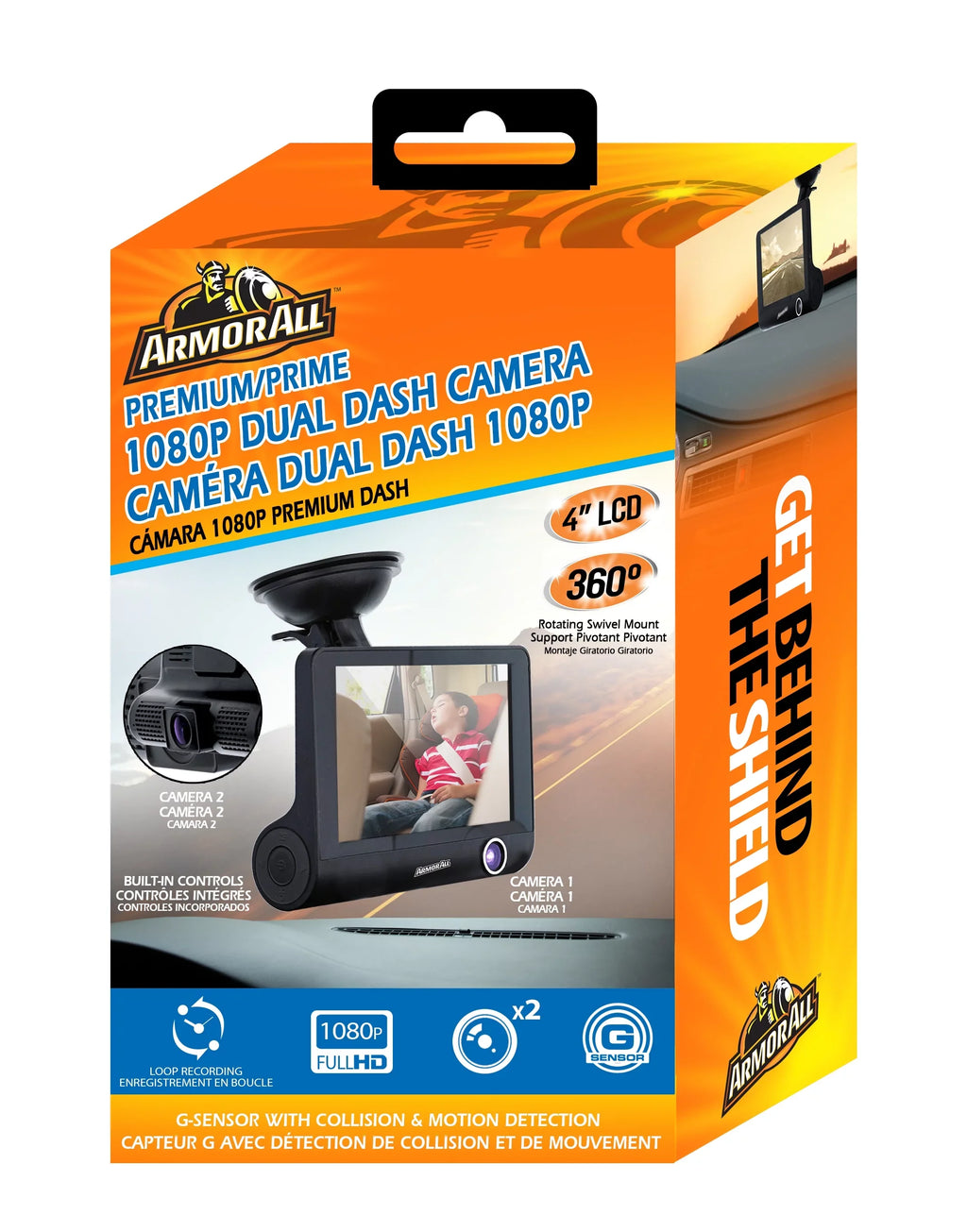 New Armor All Universal 4 inch LCD 1080P HD Dual-Lens Dash Camera, G-sensor Detects Motion and Accidents, Two Cameras, Micro-SizeD Card Sizelot