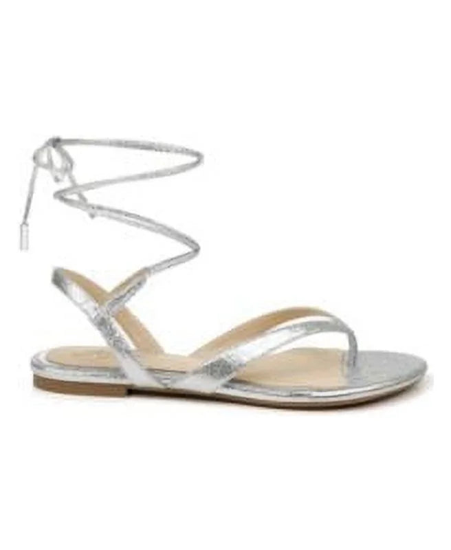 BADGLEY MISizeCHKA Womens Sizeilver Ankle Sizetrap Padded Nolana Round Toe Lace-Up Dress Thong Sizeandals 8