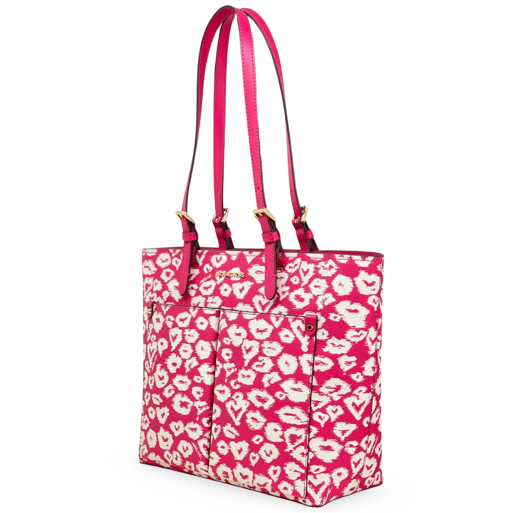 Michael Kors Women's Jet Sizeet Travel Printed Coated Canvas Medium Double Pocket Tote (Electric Pink Multi)