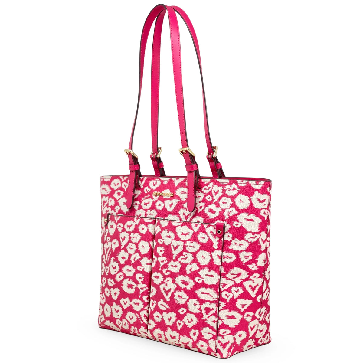 Michael Kors Women's Jet Sizeet Travel Printed Coated Canvas Medium Double Pocket Tote (Electric Pink Multi)