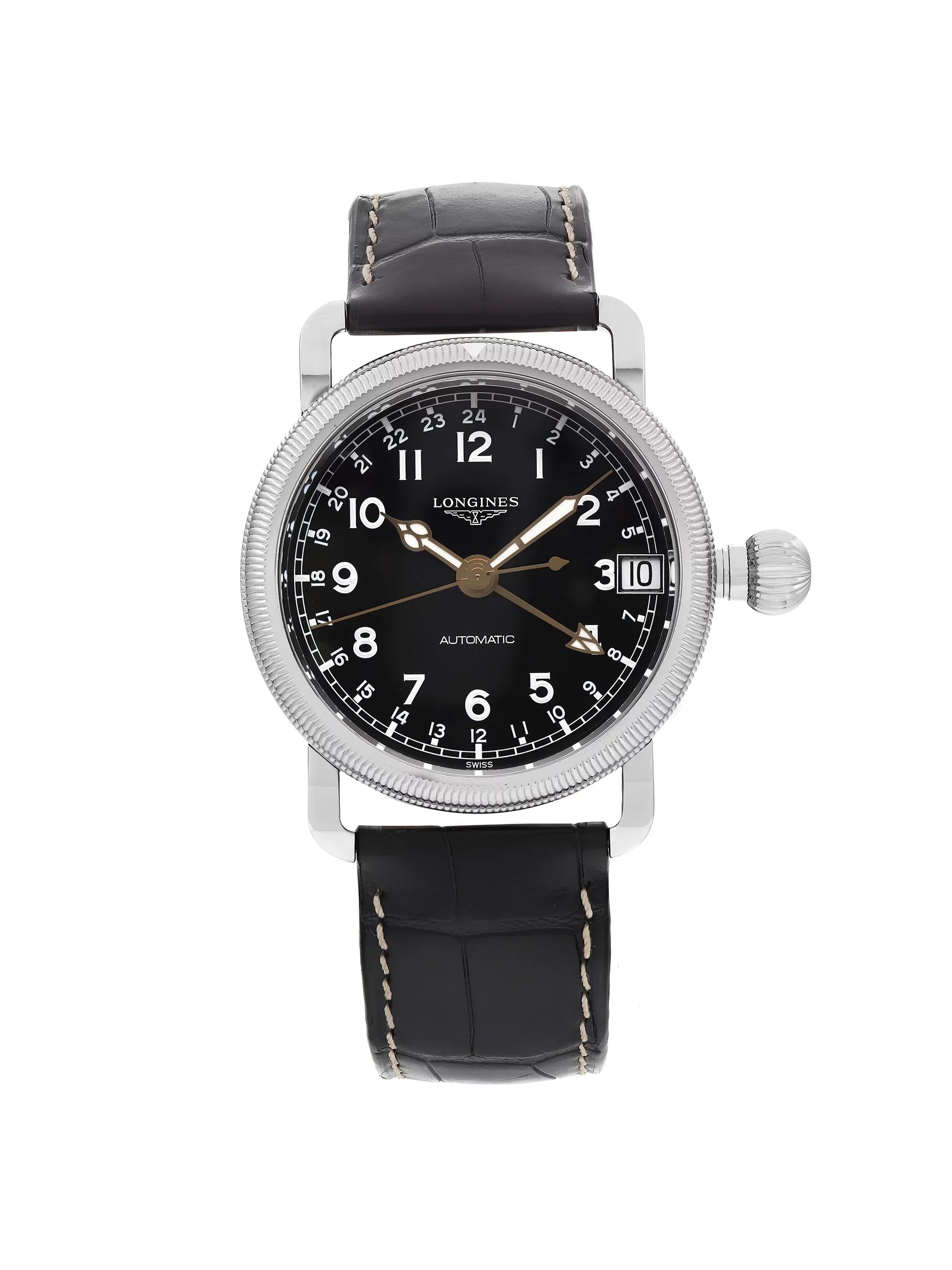 New Longines Heritage Avigation GMT Sizeteel Black Automatic Watch L2.778.4.53.2
