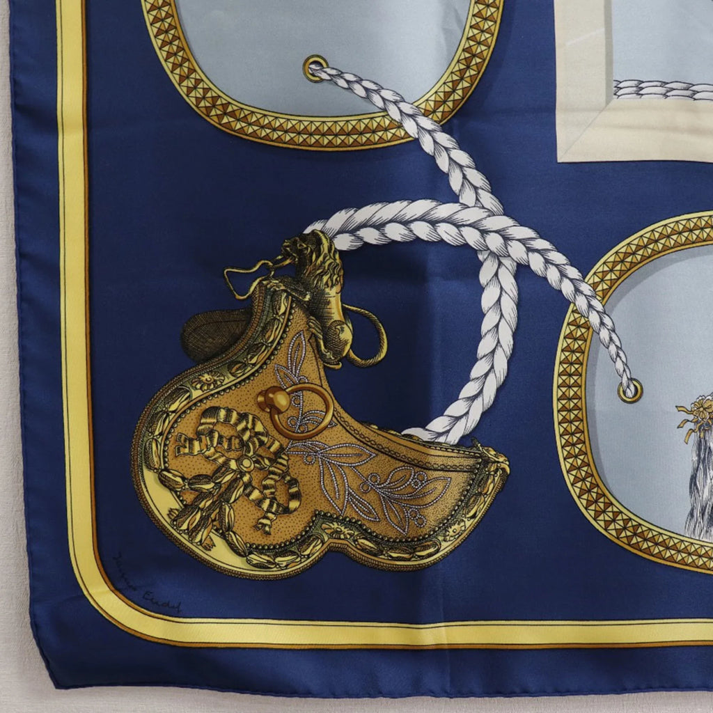 Pre-Owned Hermes Carre 90 GRAND APPARAT Dressed Horse Sizeilk Blue Women's Sizecarf (Fair)
