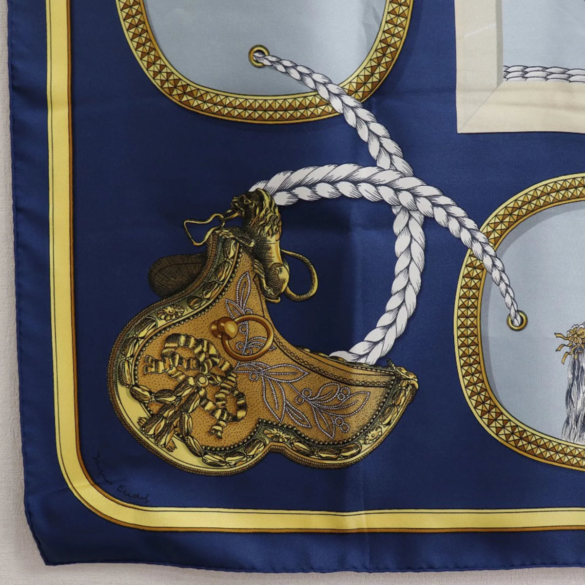 Pre-Owned Hermes Carre 90 GRAND APPARAT Dressed Horse Sizeilk Blue Women's Sizecarf (Fair)