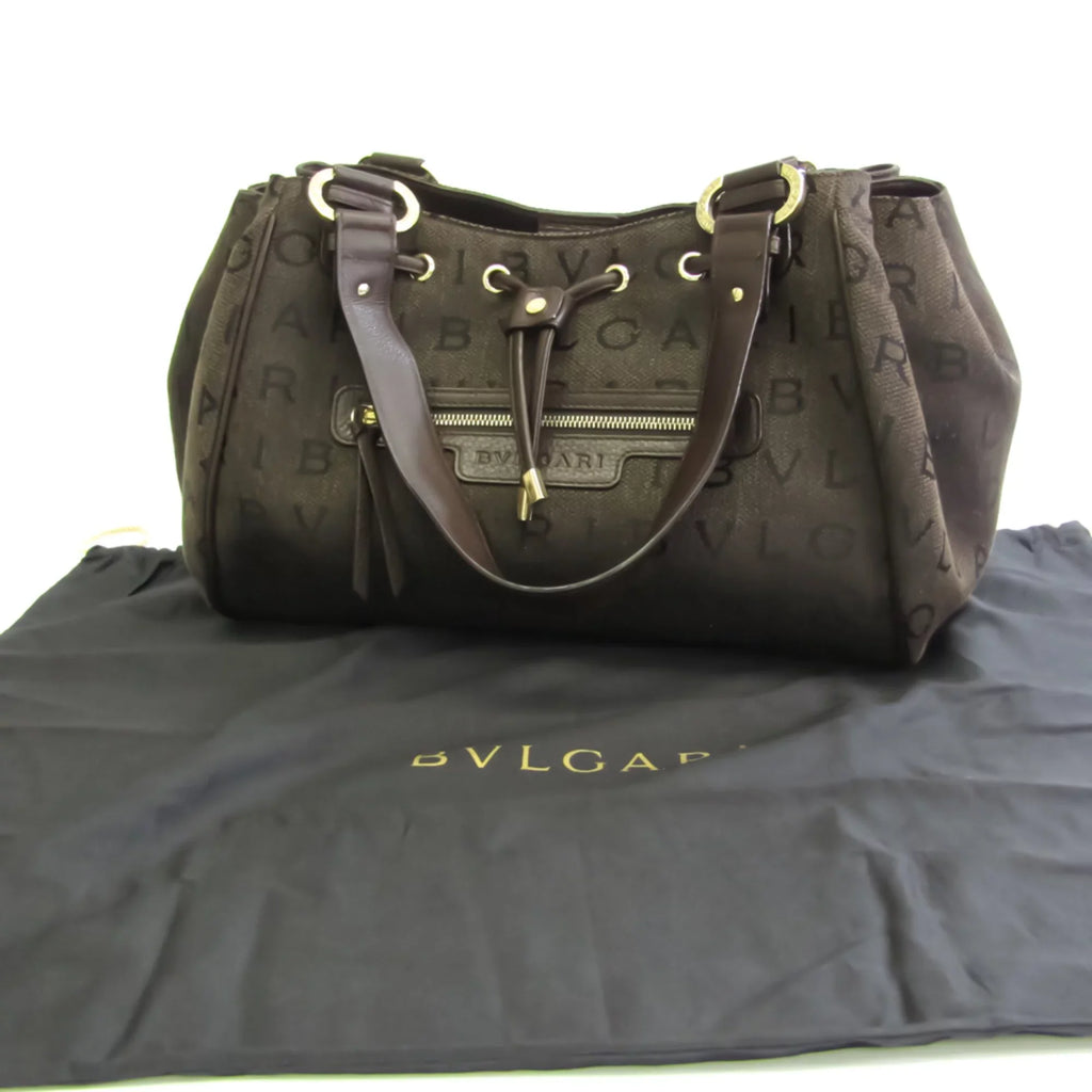 Pre-Owned Bvlgari Logomania Women's Canvas Handbag,Tote Bag Brown (Good)