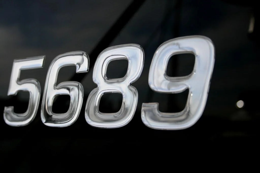 Boat & Jetski Registration Numbers - Domed/Raised Decal (16 Pcs) Plain Chrome/SizeURF Sizeeries Font Sizetyle