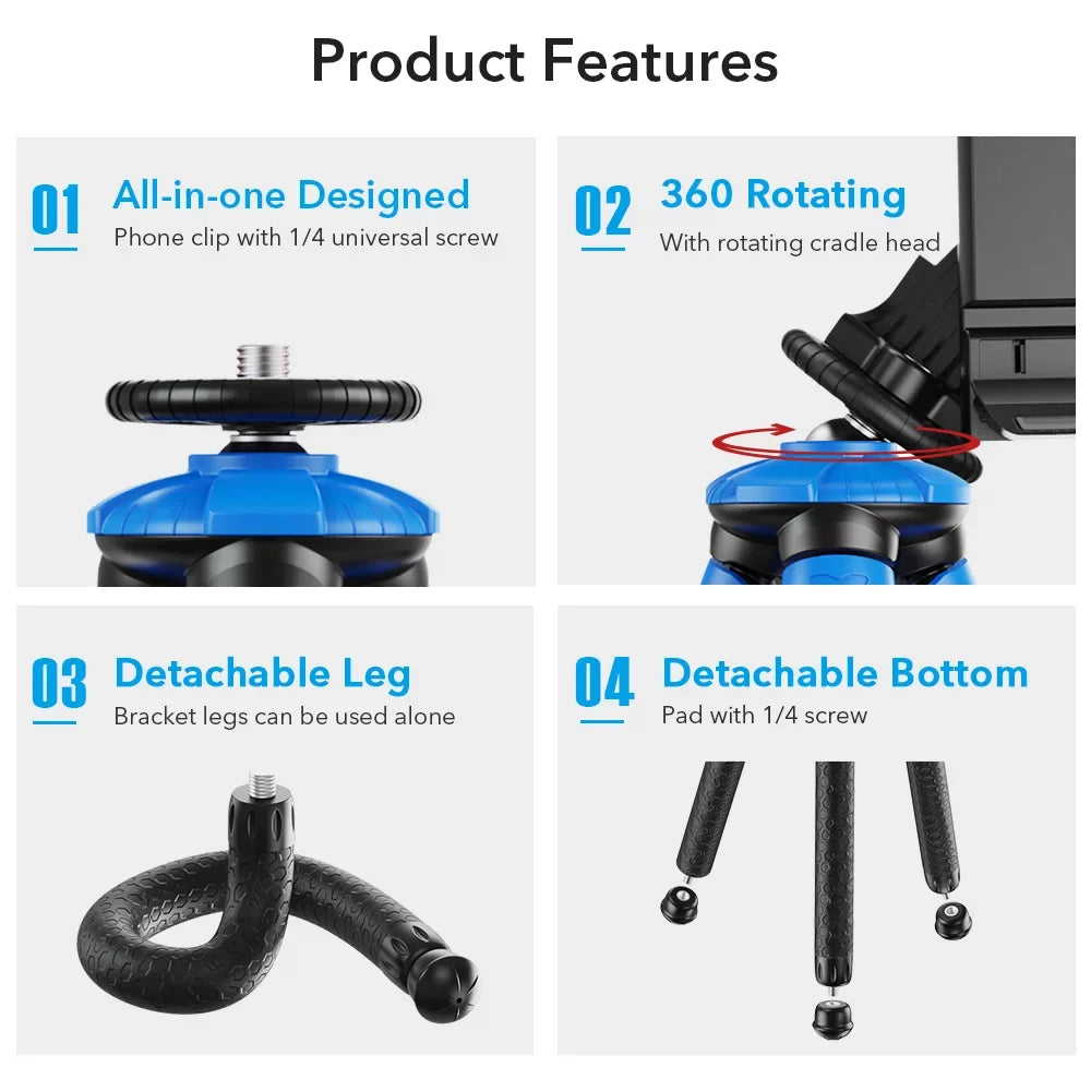Apexel Flexible Octopus Tripod, Portable Travel Phone Tripod for DSizeLR Camera, Max Load 3kg