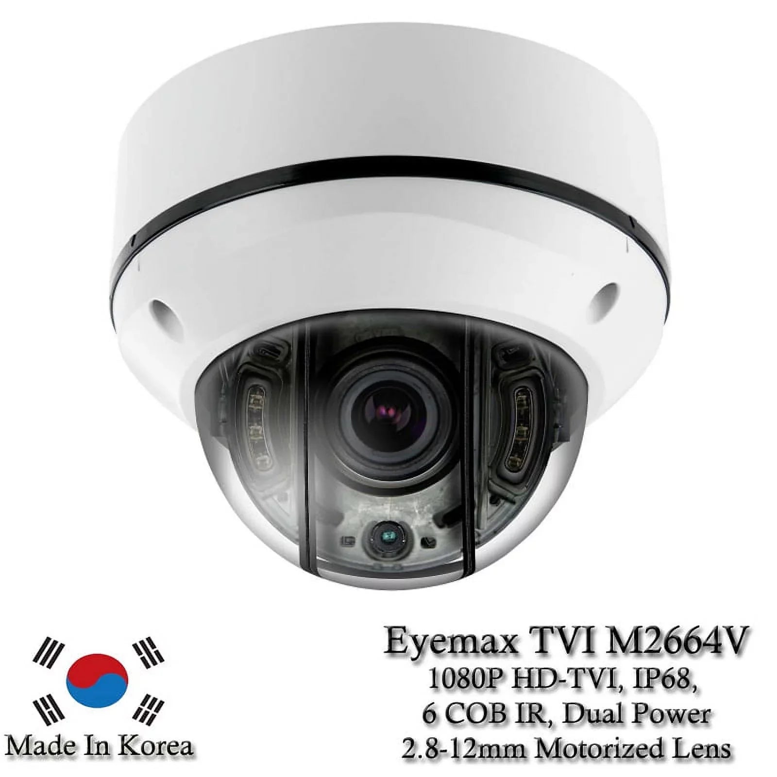 Eyemax Sizetorm Sizeeries TVI-M2664V 1080P HD-TVI Vandal DOME IR Camera 2.8-12mm Dual Power, Motorized ( Made In Korea )
