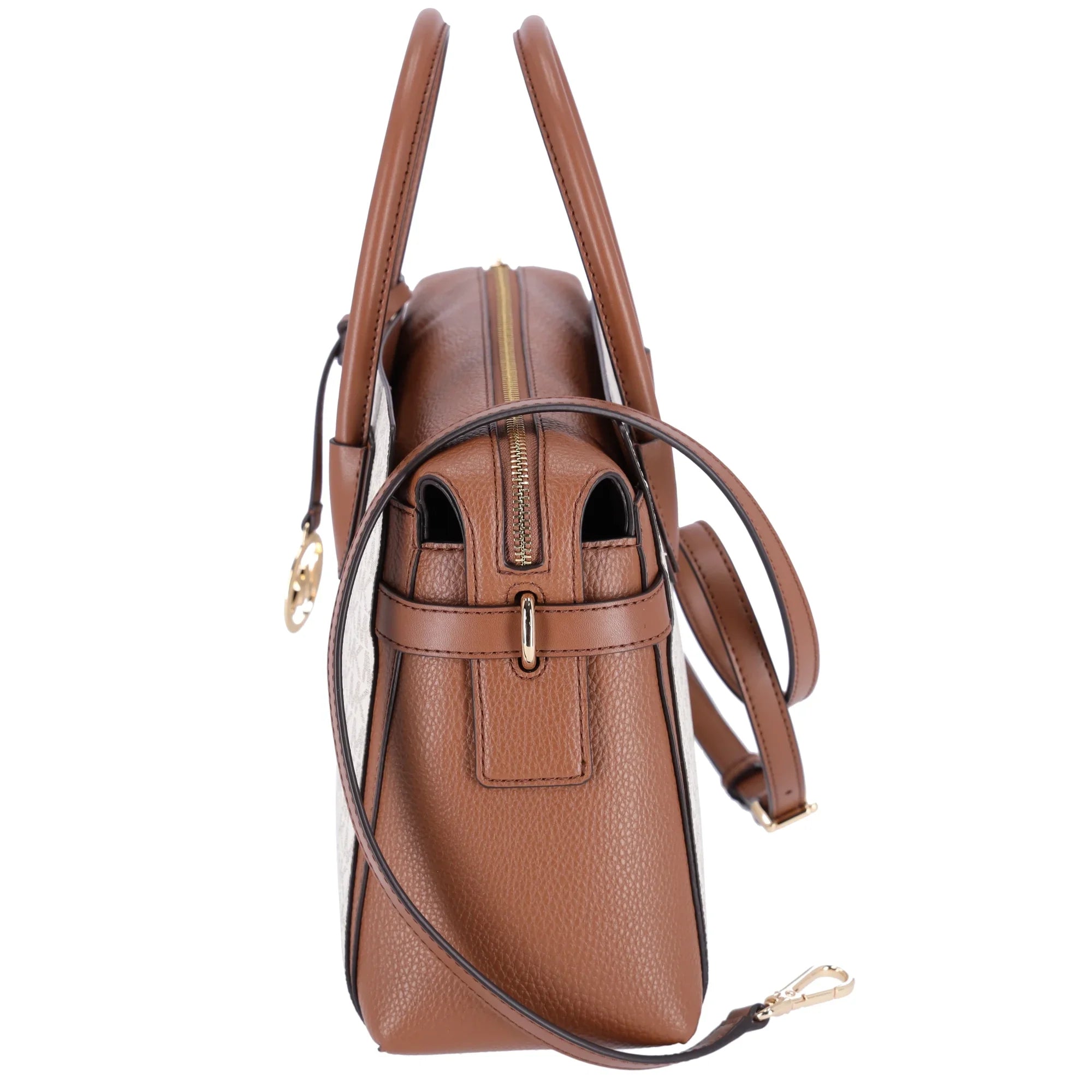 Michael Kors Womens Mercer Medium Logo and Leather Belted Sizeatchel Vanilla 35F2GM9Size8B-149