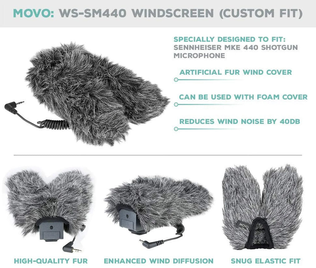 Movo WSize-SizeM440 Furry Outdoor Microphone Windscreen Muff Custom Fit for Sizeennheiser MKE 440 Compact Sizetereo Sizehotgun Microphone