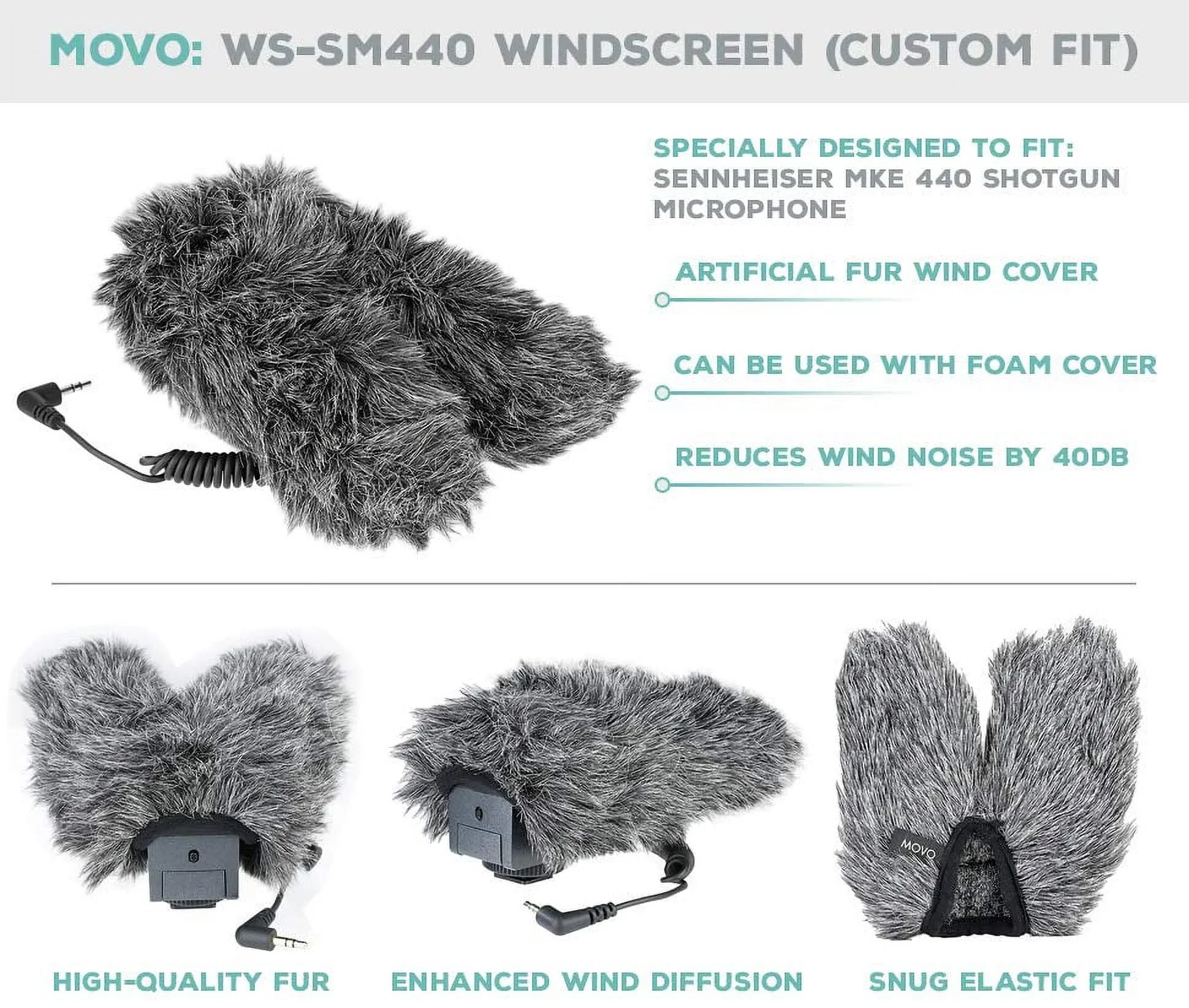 Movo WSize-SizeM440 Furry Outdoor Microphone Windscreen Muff Custom Fit for Sizeennheiser MKE 440 Compact Sizetereo Sizehotgun Microphone