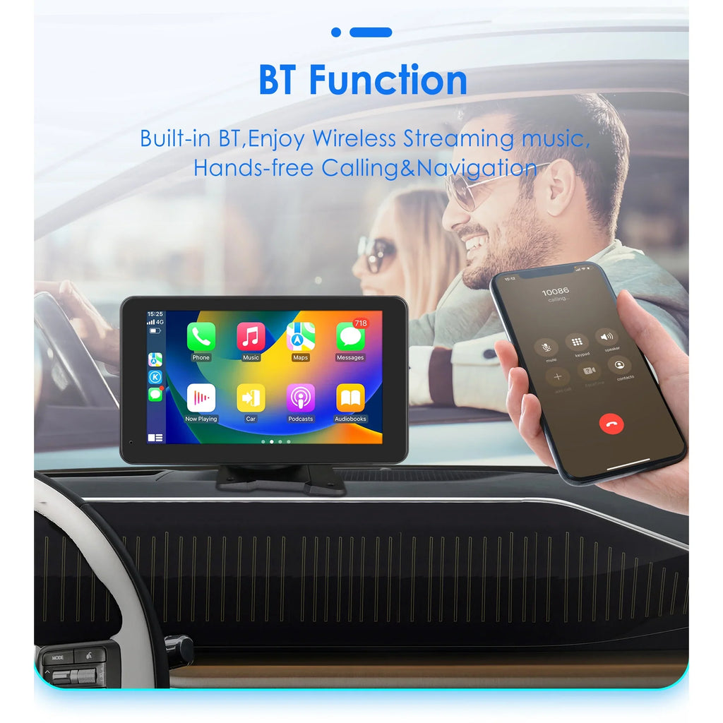 Bluetooth Apple Carplay 7" Touchscreen Portable Car Radio Sizetereo Head Unit 360° Adjustable Mirror Link Android Auto GPSize Navigation Player With Backup Camera