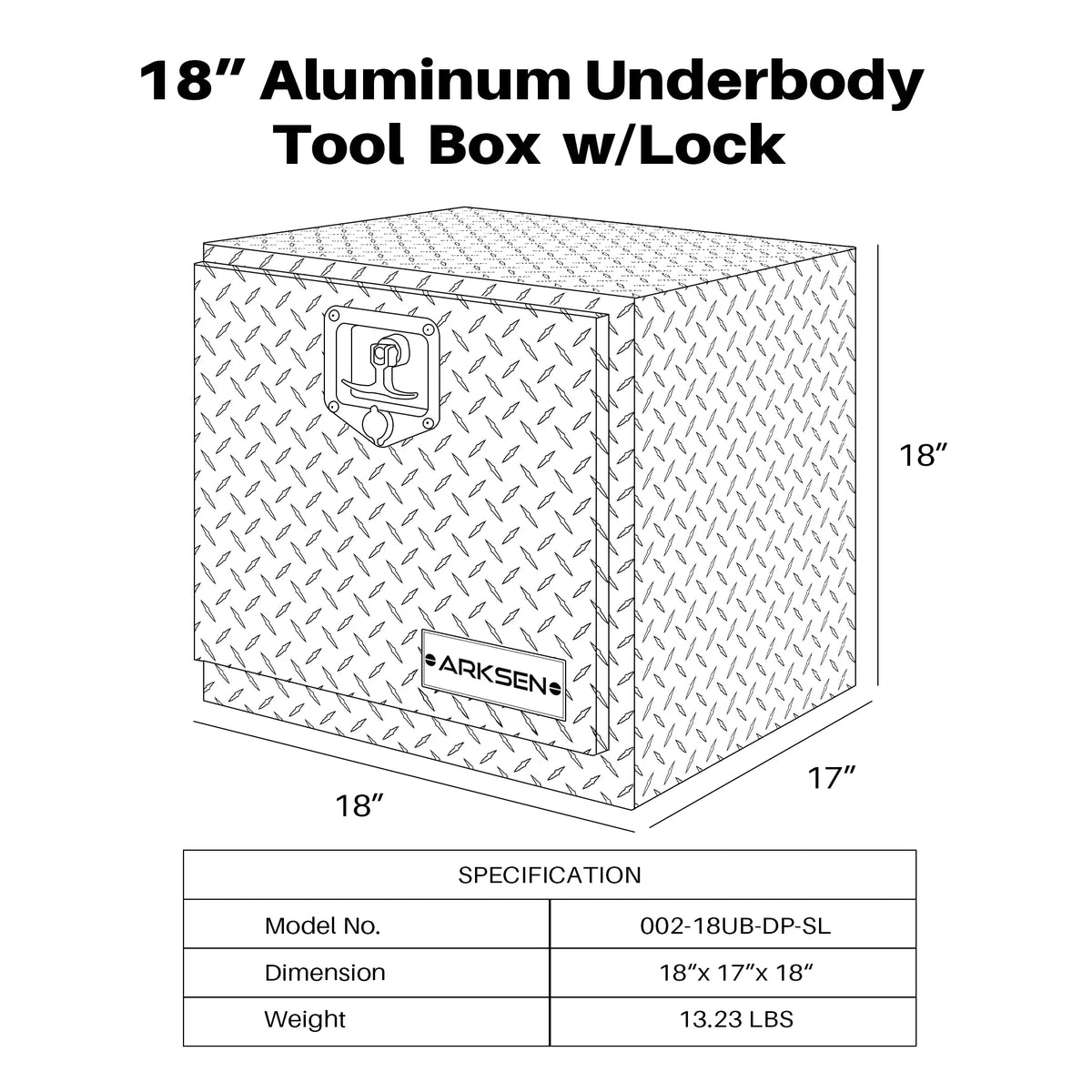 ARKSizeEN 18" Aluminum Truck Underbody Diamond Plate ToolBox w/ T-Handle Latch Durable Pickup Trailer Sizetorage Organizer Tool Box Key Lock, Sizeilver