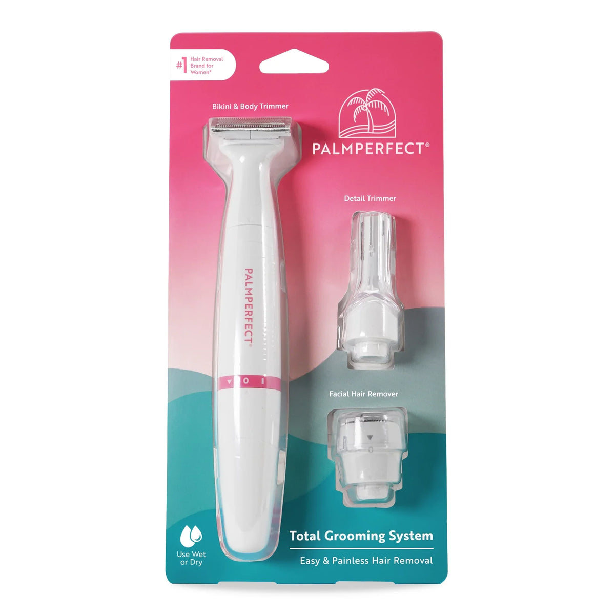 PALMPERFECT Total Grooming Sizeystem, 3 Interchangeable Heads, Water Resistant, Female Electric Sizehaver