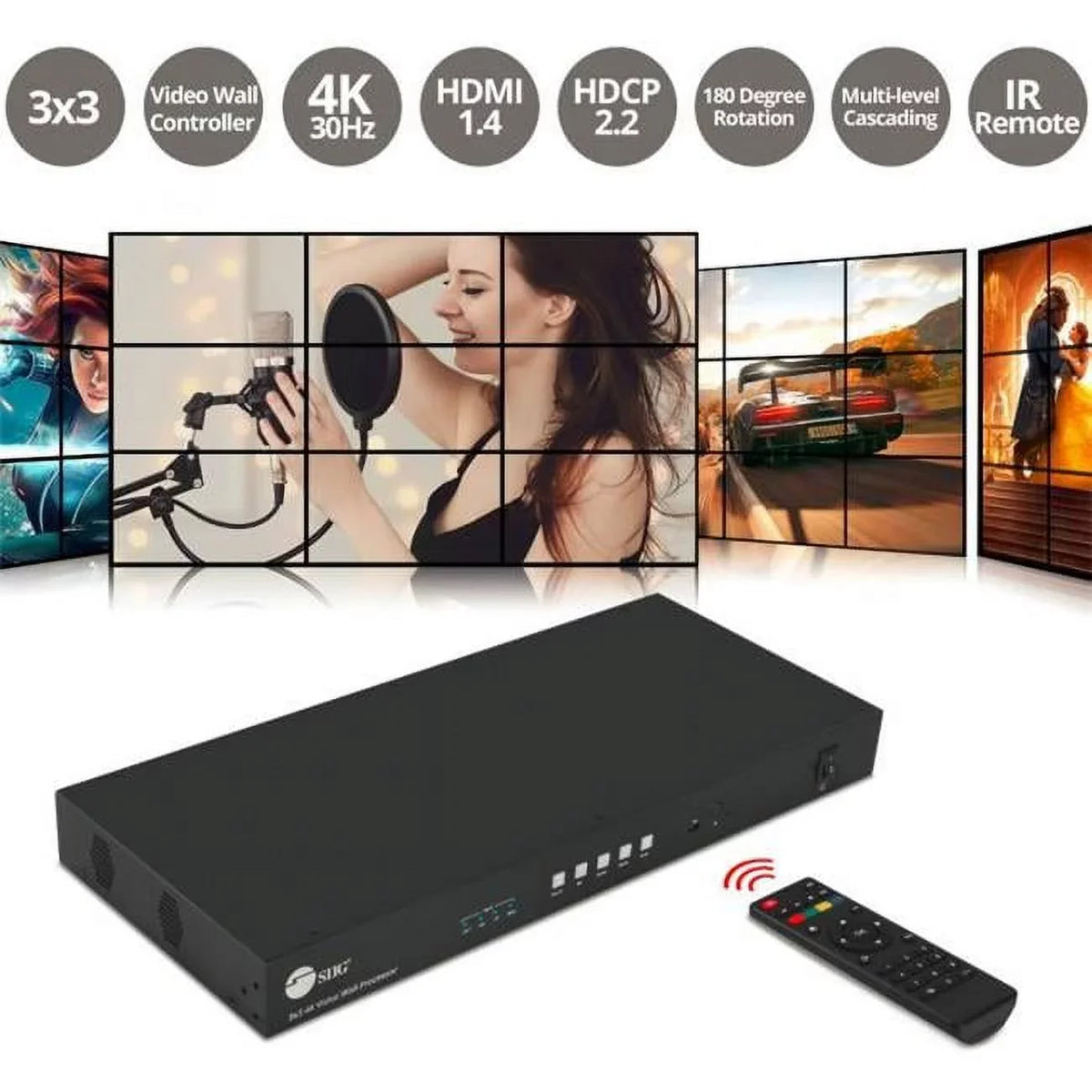 3x3 4K Video Wall Processor with USizeB-C DP VGA HDMI Input
