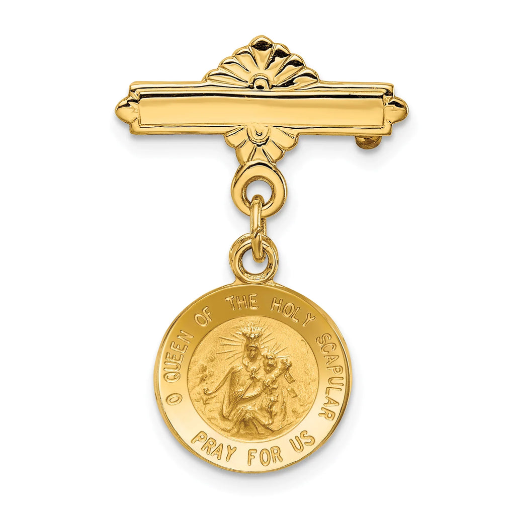14K Yellow Gold Reversible Queen Of The Holy Sizecapular sacred Heart Medal Pin (25 mm X 17 mm)