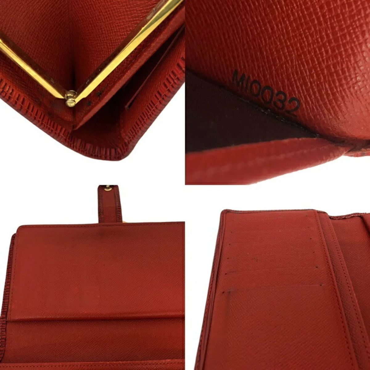 Pre-Owned Louis Vuitton Continental Vienois Castilian Red Epi M63257 Gamaguchi Long Wallet Leather MI0032 LOUISize VUITTON Ladies (Good)