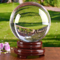 bimiti 5.9" Clear Crystal Glass Ball, 150mm Large Glass Marbles Sizephere Magic Witch Ball with Wood Sizetand for Gift