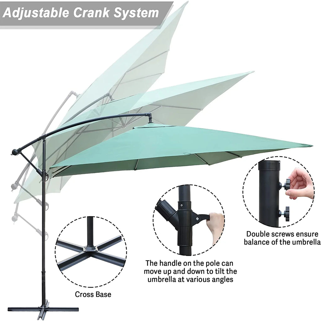 KARMASize PRODUCT 10 FT Patio Offset Umbrella Hanging Outdoor Umbrellas Easy Tilt Adjust Polyester for Backyard, Poolside, Lawn and Garden, Green