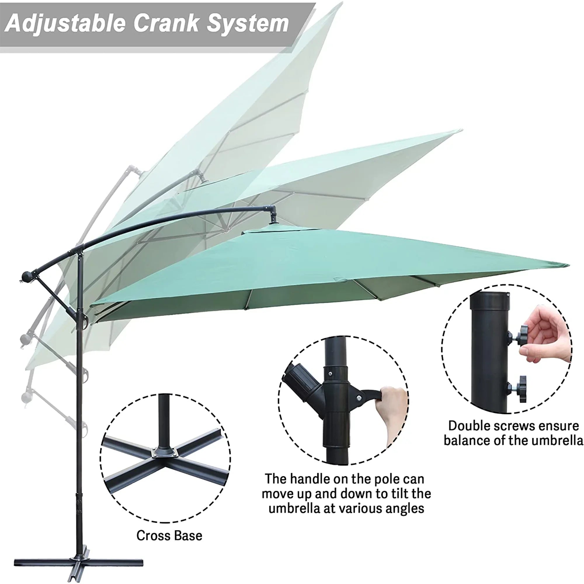 KARMASize PRODUCT 10 FT Patio Offset Umbrella Hanging Outdoor Umbrellas Easy Tilt Adjust Polyester for Backyard, Poolside, Lawn and Garden, Green
