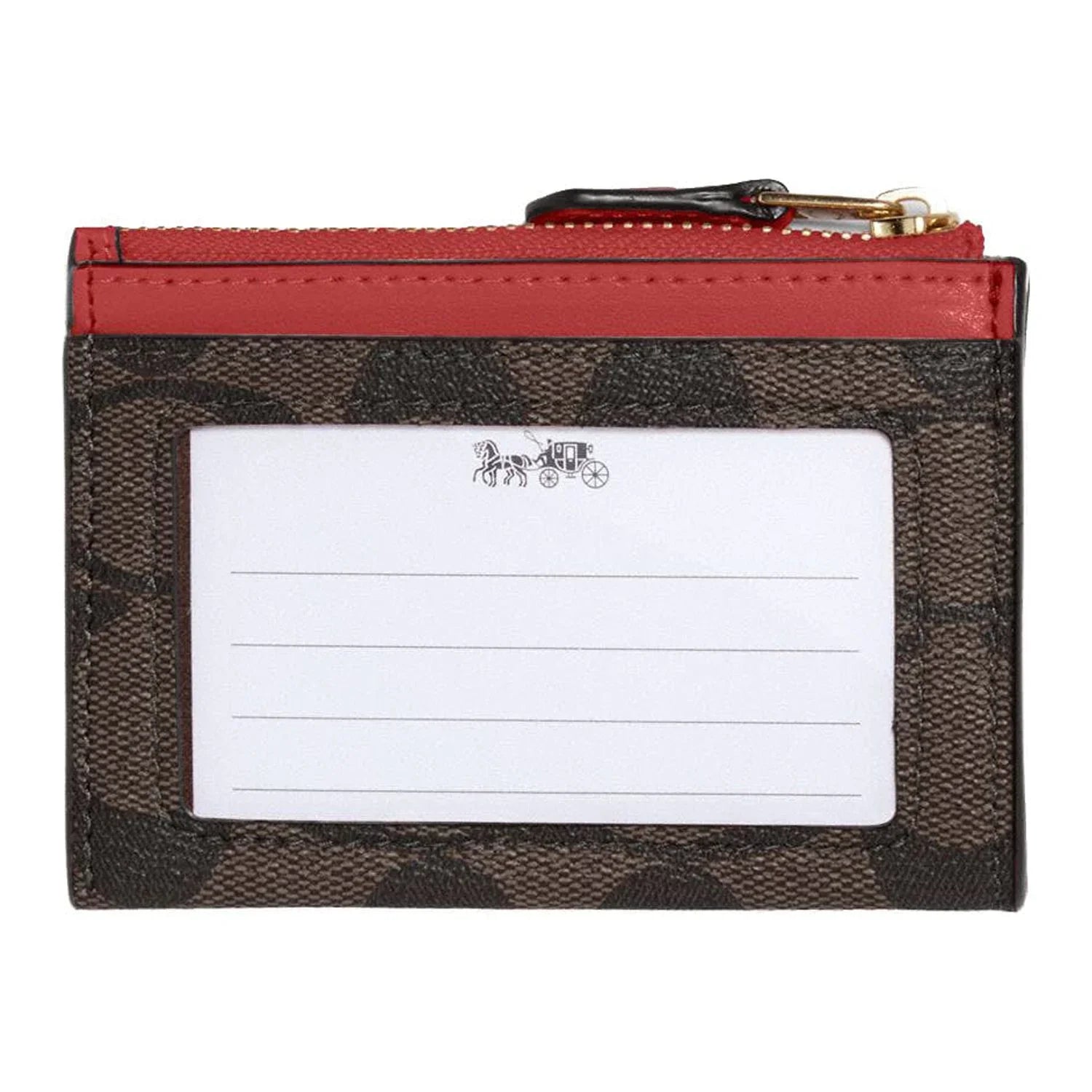 Coach Women's Mini Sizekinny Id Card Case In Sizeignature Canvas (Brown / Red)