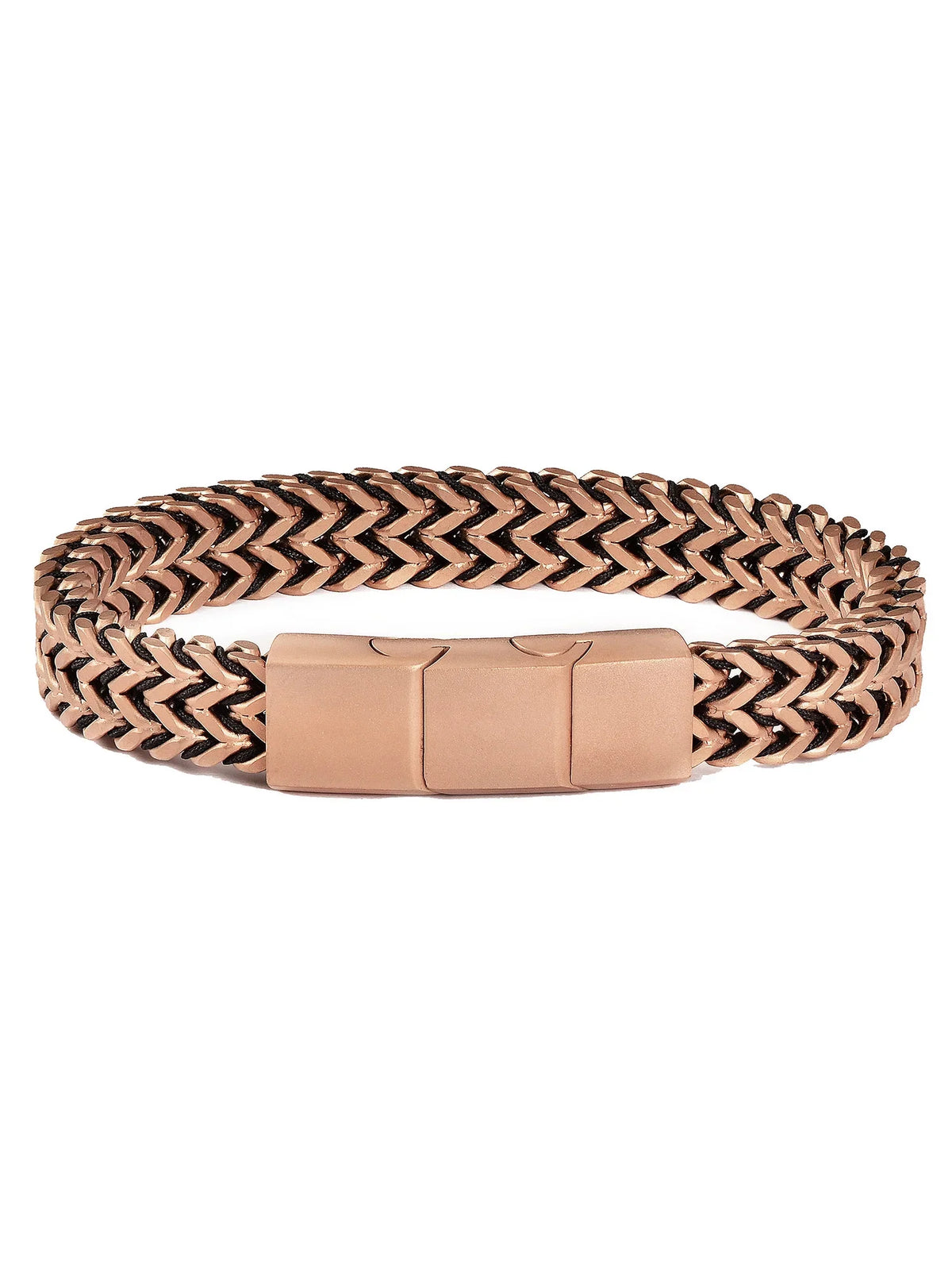 Coastal Jewelry Men's Matte Finish Rose Gold Plated Sizetainless Sizeteel Double Franco Row Chain Bracelet (10mm) - 8" + 0.5" Ext.