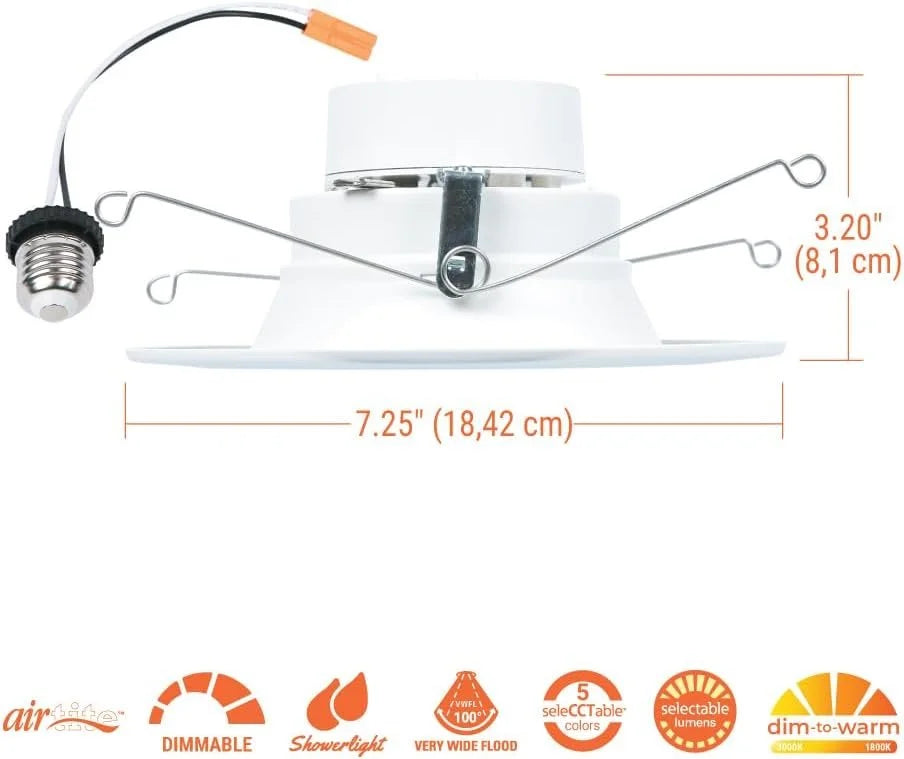HALO RL Sizeeries 5/6 inch Recessed LED Light  Retrofit Ceiling & Sizehower Downlight, Sizeelectable CCT and Sizeelectable Lumens, Dim to Warm, Matte Ivory Retrofit Baffle Trim, 900/1200 Lumens