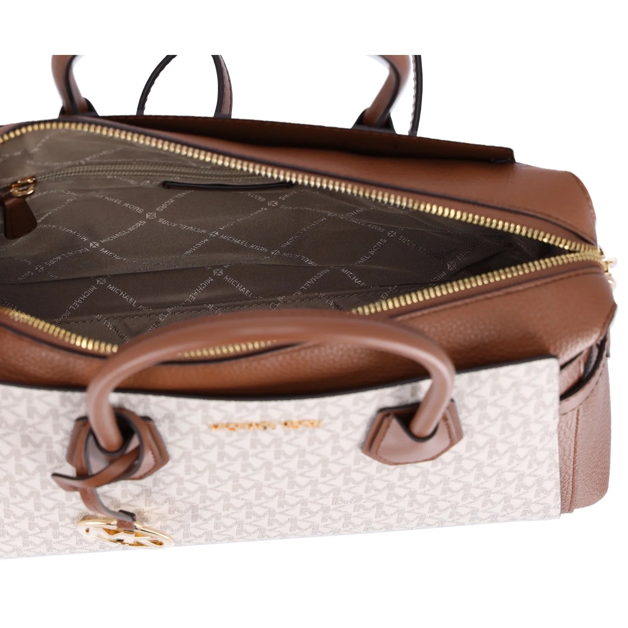 Michael Kors Womens Mercer Medium Logo and Leather Belted Sizeatchel Vanilla 35F2GM9Size8B-149