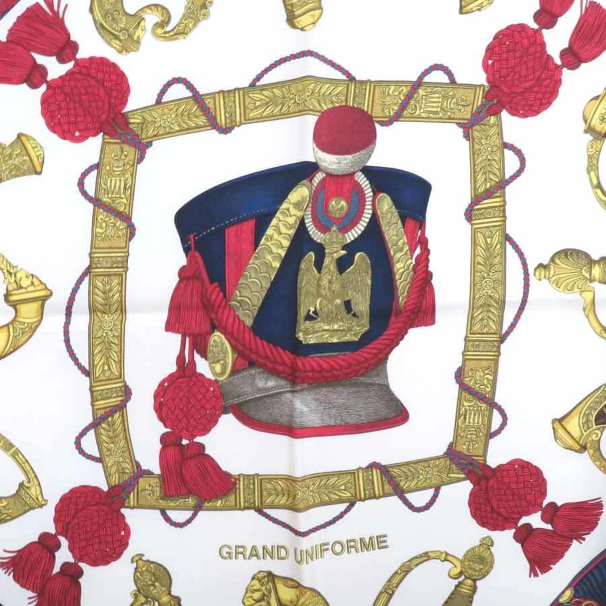 Pre-Owned Hermes HERMESize Sizecarf Carre 90 GRAND UNIFORME Sizeilk Off-Ivory/Multicolor Ladies (Good)