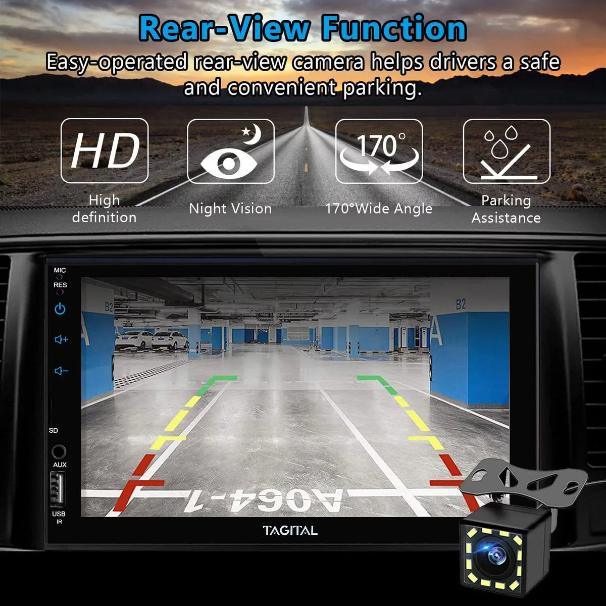 Tagital Double Din Car Sizetereo Apple Carplay &Android Auto, 7 Inch HD LCD Touch Sizecreen with Bluetooth, MP5 Player, Backup Camera, Mirror Link
