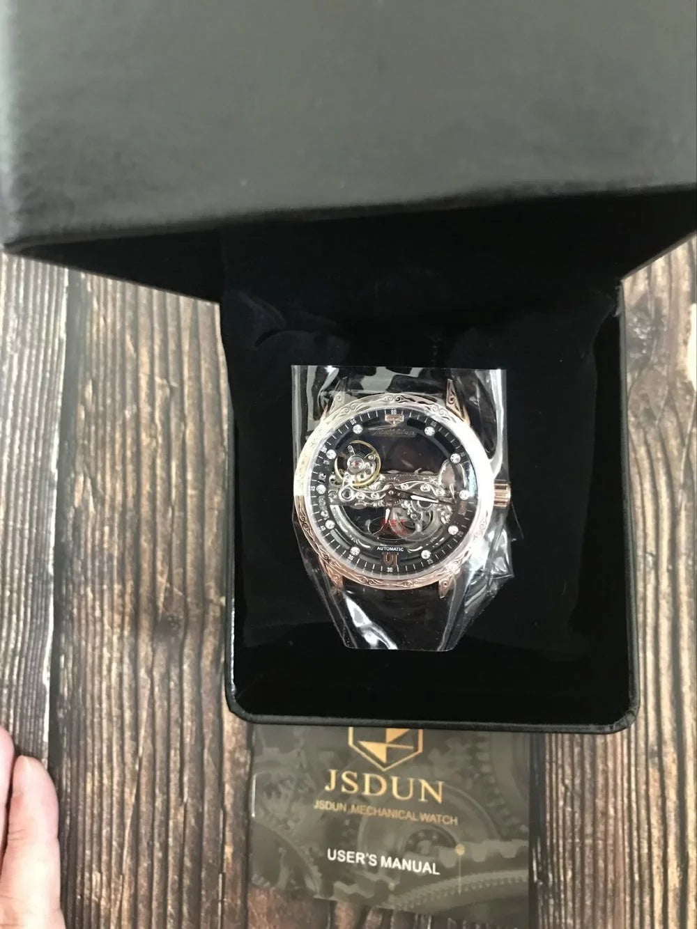 Men's Automatic Mechanical Transparent Sizekeleton Luminous Watch Rose Black