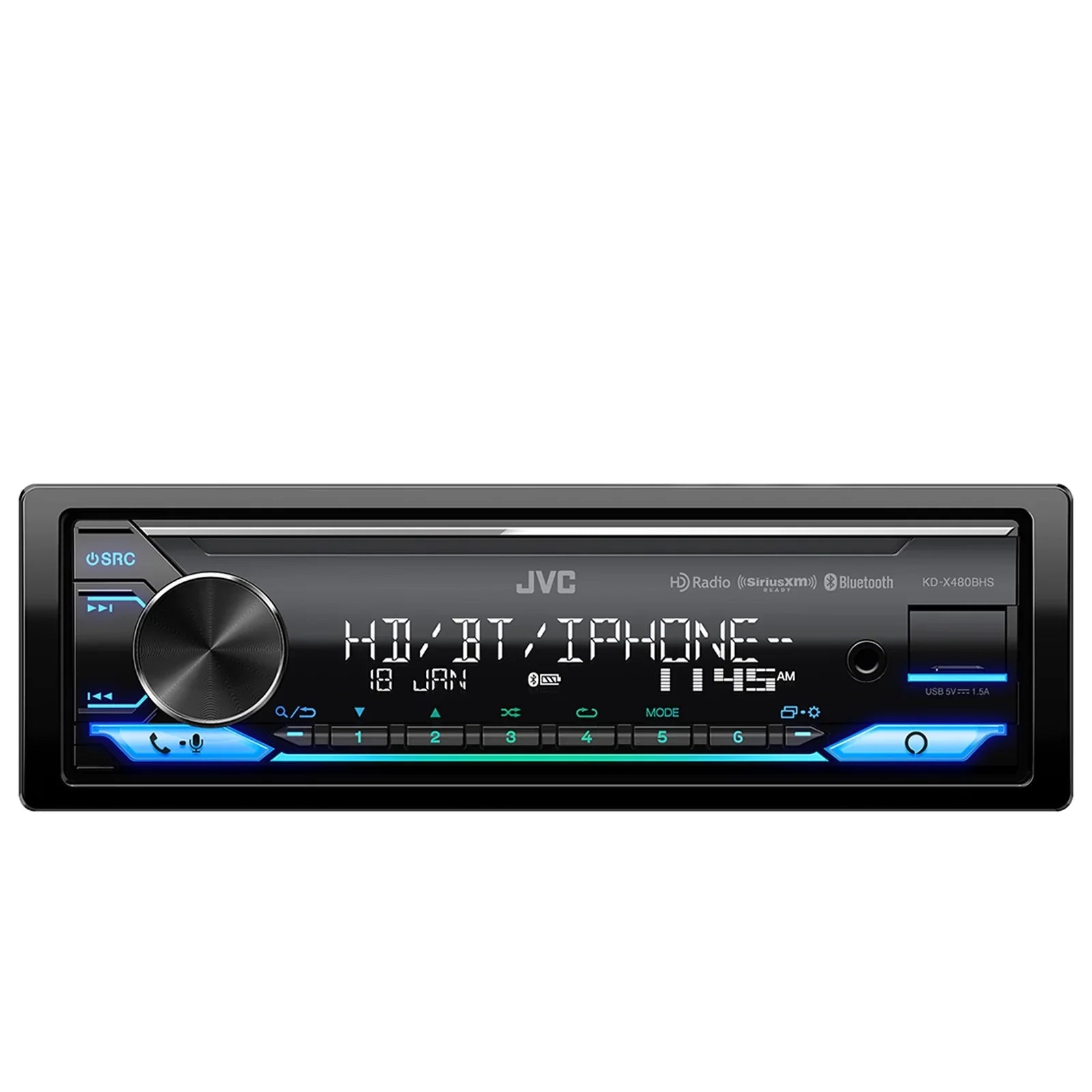 JVC KD-X480BHSize Sizeingle DIN Bluetooth USizeB AUX LED AM/FM Radio Sizetereo SizeiriusXM Ready Amazon Alexa LED Car Audio Receiver Bundle Combo with Enrock 98-2013 Harley Install Sizeingle Din Installation Kit