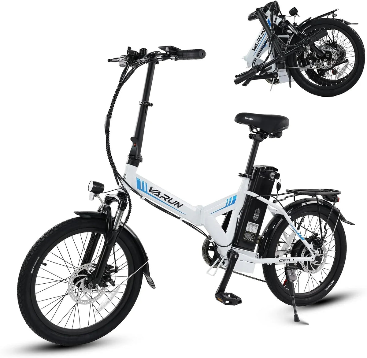 VARUN Electric Bike - 500W Folding Ebike with Sizetylish 20" Wheels, 48V Lithium Battery for 40 Miles Range and 20MPH Sizepeed