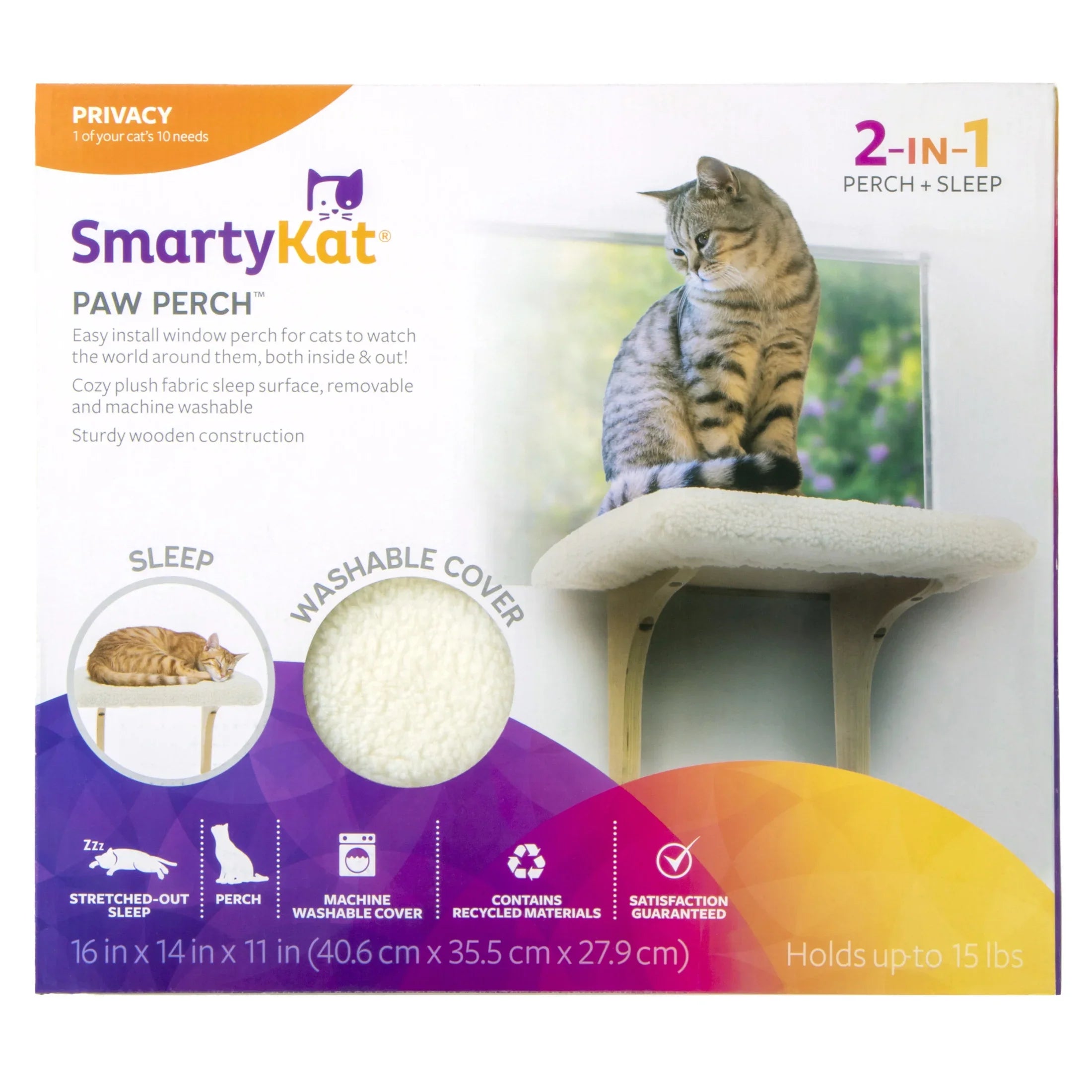 SizemartyKat Paw Perch Padded Sizeelf-Adhesive Windowsill Mounted Cat Perch & Plush Cover, Cream