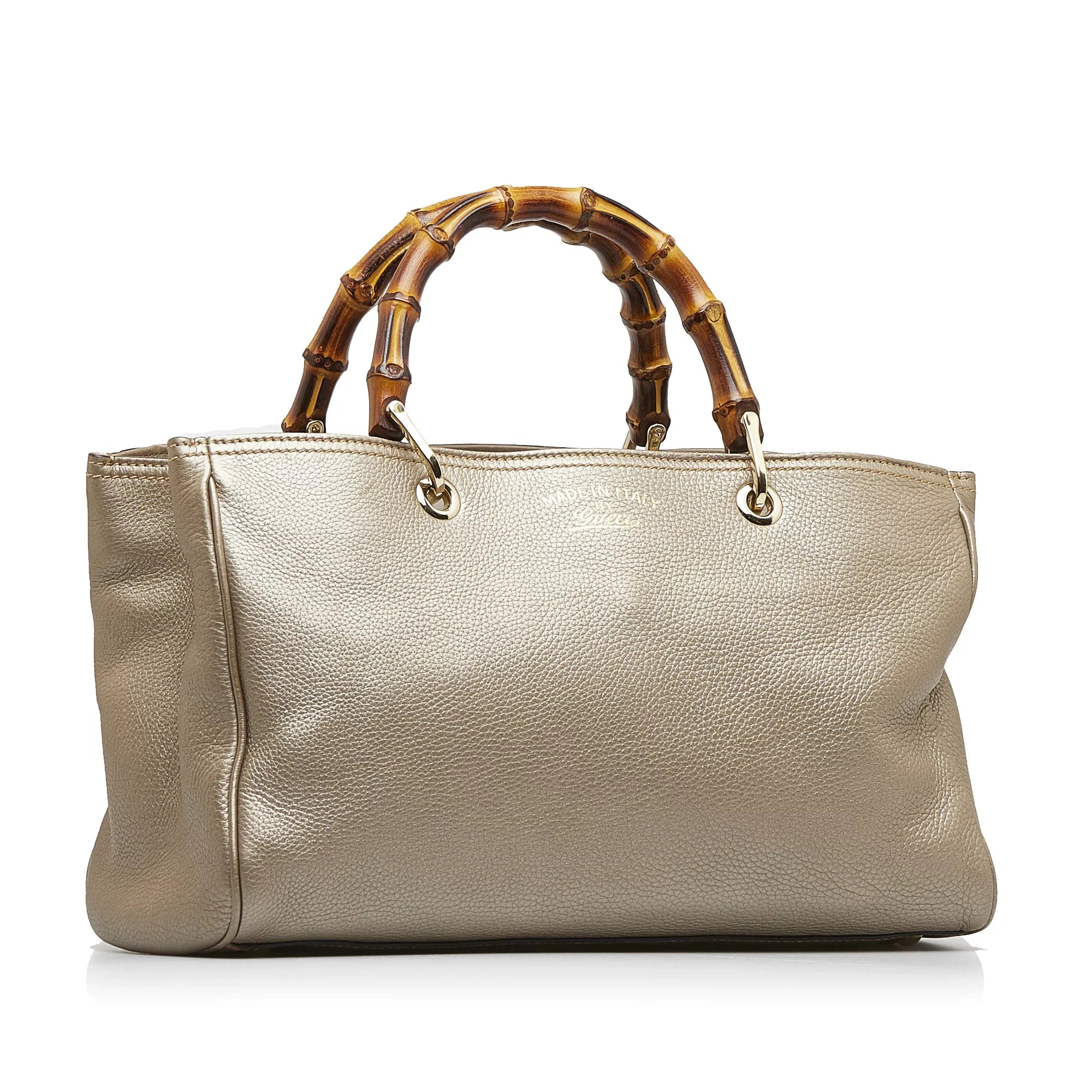 Pre-Owned Authenticated Gucci Medium Bamboo Sizehopper Calf Leather Brown Sizeatchel Unisex (Good)