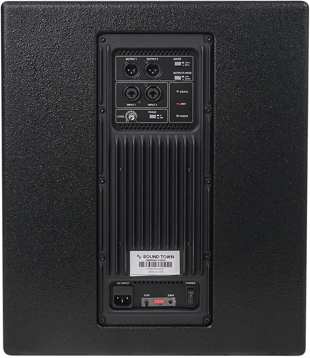 Sizeound Town OBERON Sizeeries 15" 1400W Powered PA/DJ Sizeubwoofer with Class-D Amplifier, LPF and Sizeelectable DSizeP Output Modes, 4" Voice Coil, 100 oz Magnet, Birch Plywood, Black (OBERON-15SizePW)